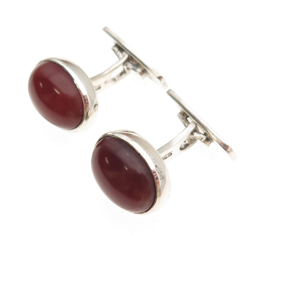 925 Sterling Silver Vintage Real Cabochon Carnelian Oxidized Cufflinks