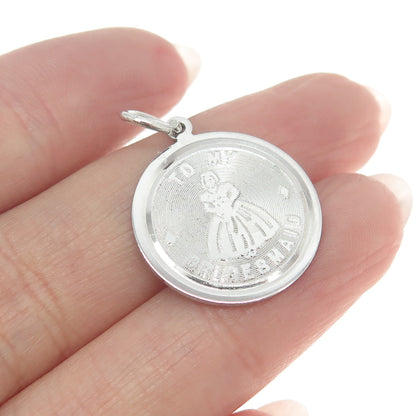 ELCO 925 Sterling Silver Vintage "To My Bridesmaid" Round Charm Pendant