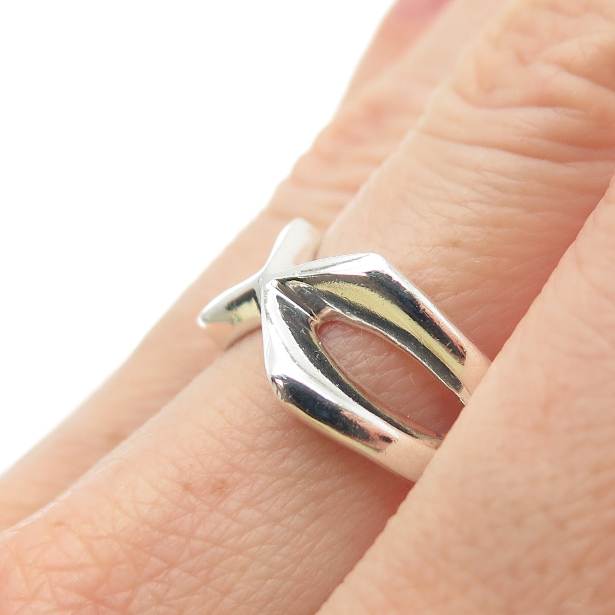 925 Sterling Silver Vintage Mexico Modernist Letter X Crisscross Ring Size 8.25