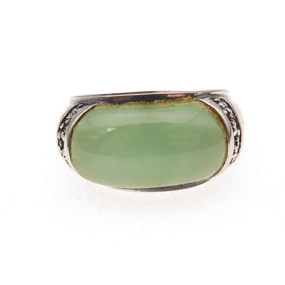 Gold Stone 925 Sterling Silver Vintage Real Jade Oxidized Ring Size 6.25