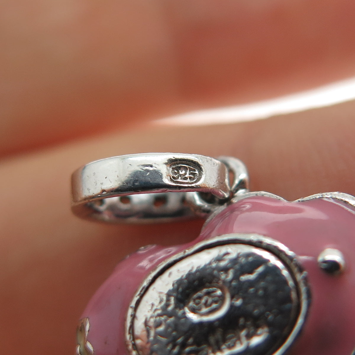 GALLERIA 925 Sterling Silver Enamel Round-Cut C Z Elephant Mini Charm Pendant