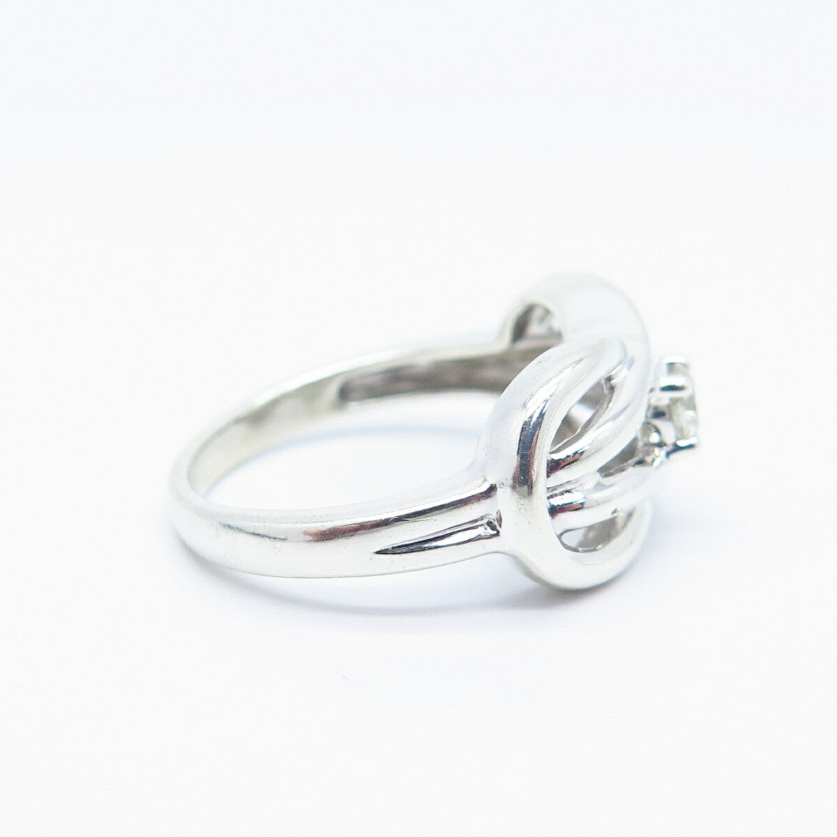 925 Sterling Silver Real White Diamond Loop Ring Size 7.25
