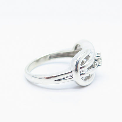925 Sterling Silver Real White Diamond Loop Ring Size 7.25
