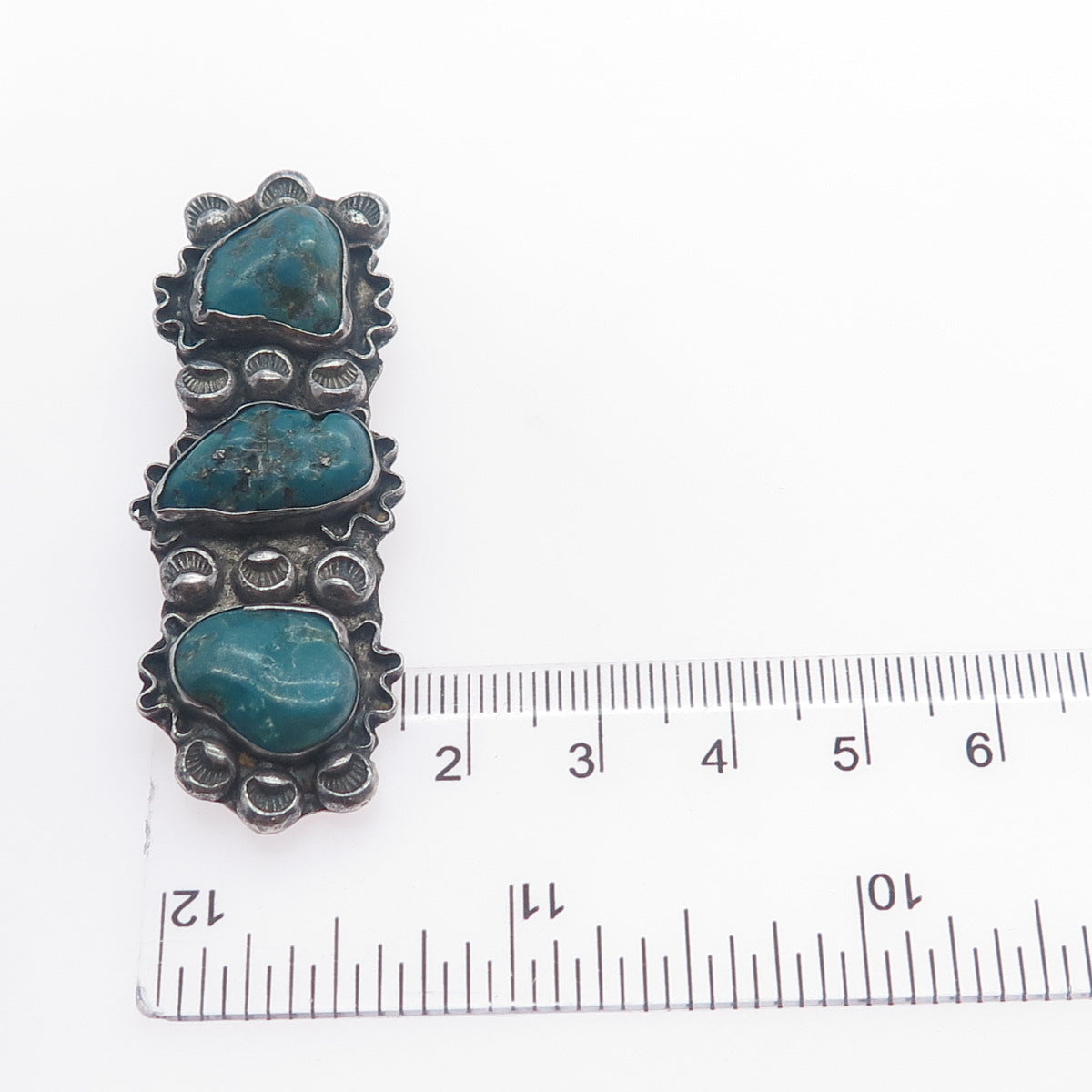 Old Pawn Sterling Silver Vintage Southwestern Bisbee Turquoise Tribal Pin Brooch