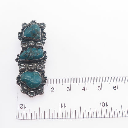 Old Pawn Sterling Silver Vintage Southwestern Bisbee Turquoise Tribal Pin Brooch