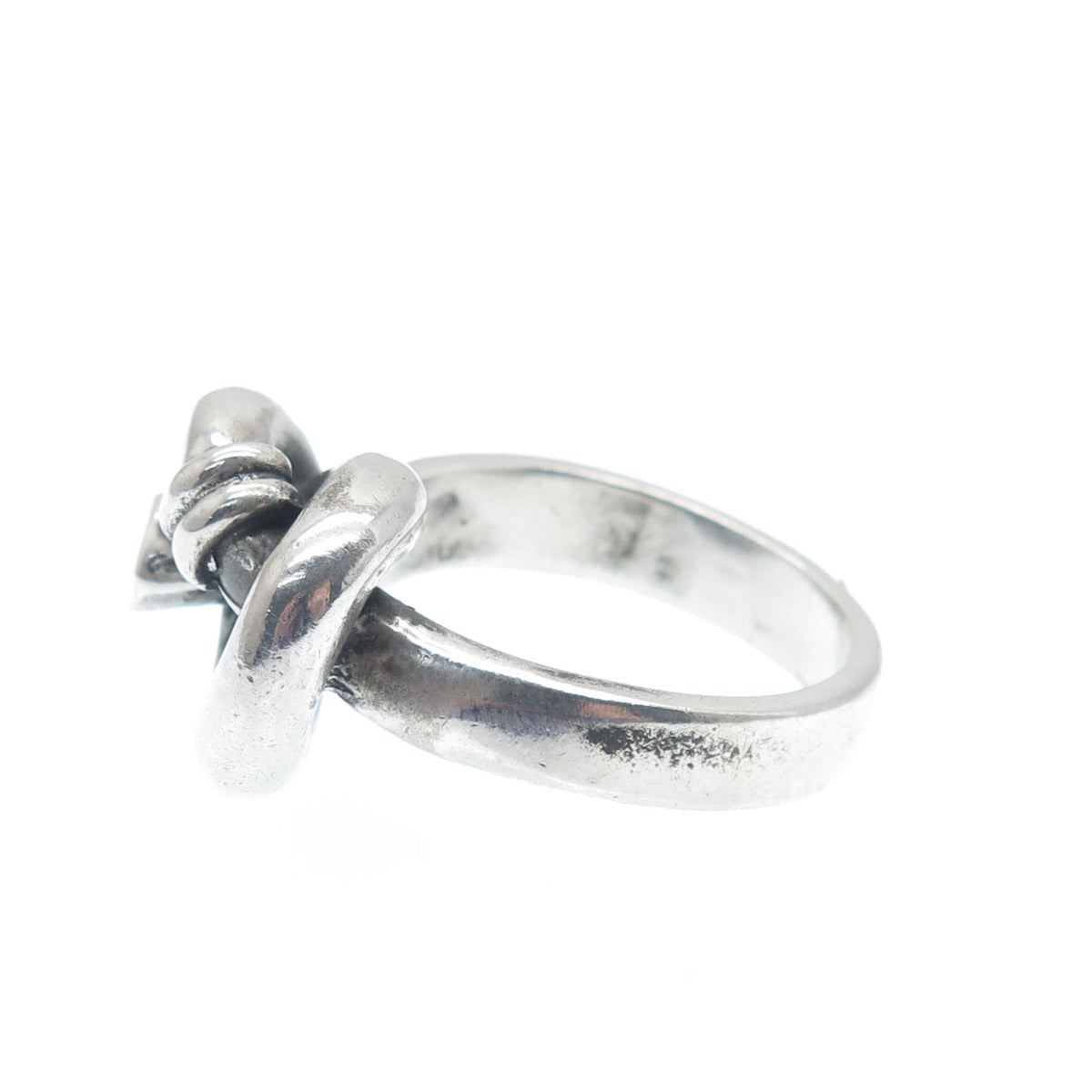 925 Sterling Silver Vintage Israel Modernist Love Knot Oxidized Ring Size 9.25