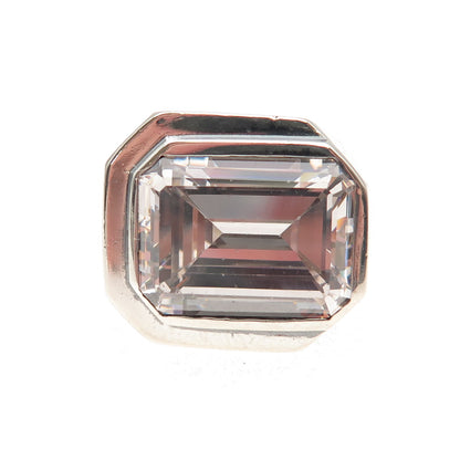 925 Sterling Silver Vintage Emerald-Cut C Z Modernist Oxidized Ring Size 6.75