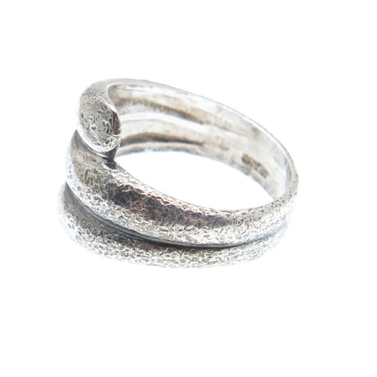 925 Sterling Silver Vintage Modernist Bypass Oxidized Ring Size 6.25