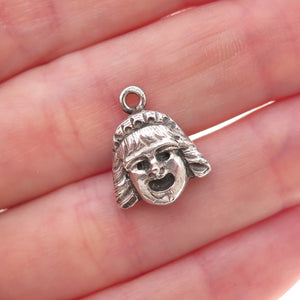 925 Sterling Silver Antique Art Deco Greek Tragedy Mask Oxidized Charm Pendant