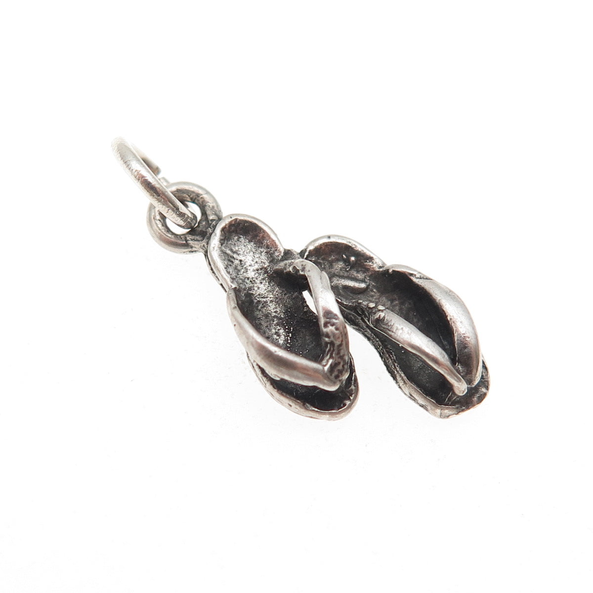 925 Sterling Silver Vintage Flip Flops Oxidized 3D Mini Charm Pendant