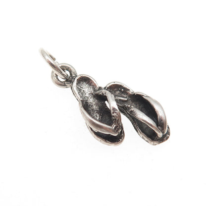 925 Sterling Silver Vintage Flip Flops Oxidized 3D Mini Charm Pendant
