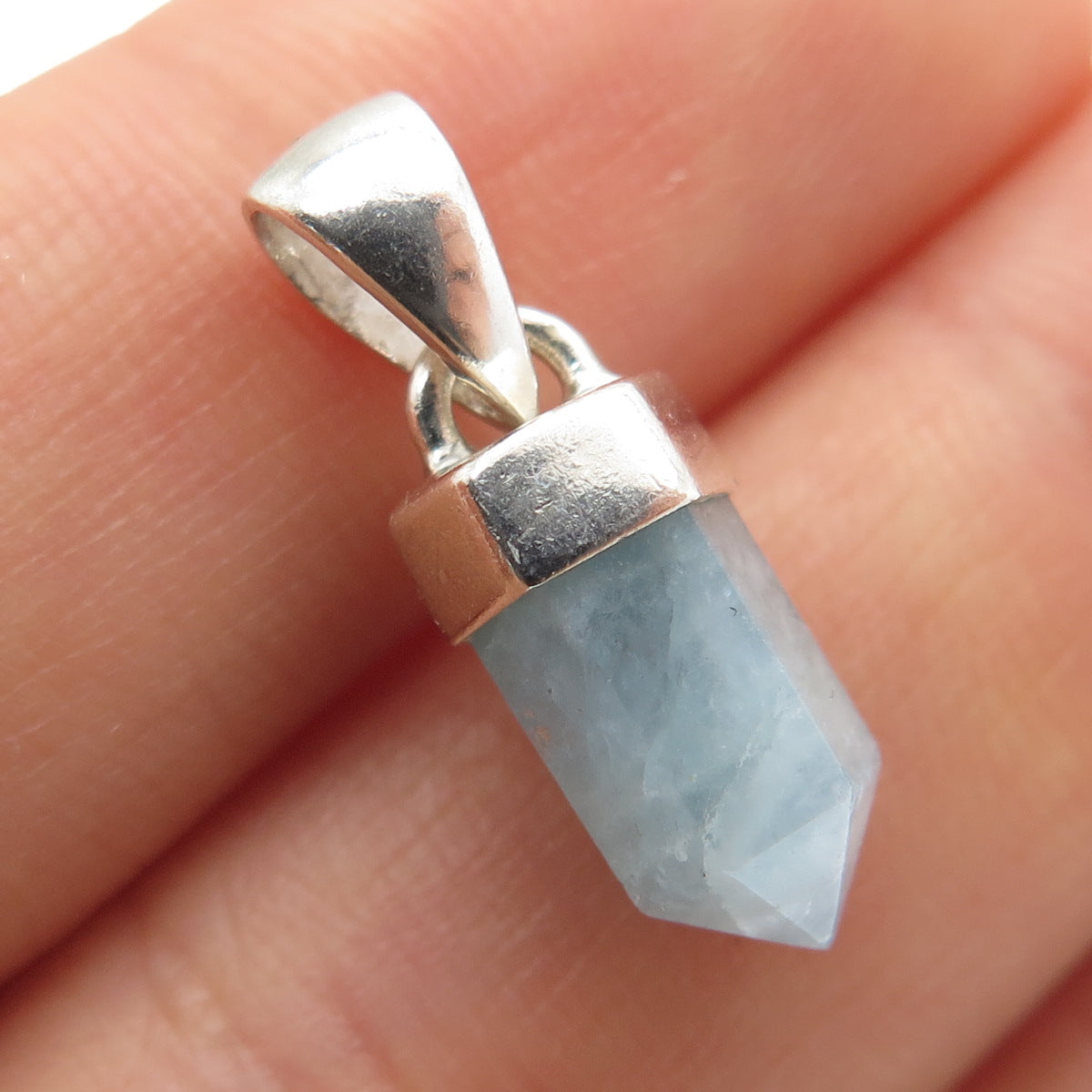 925 Sterling Silver Vintage Real Milky Aquamarine Amulet Mini Charm Pendant