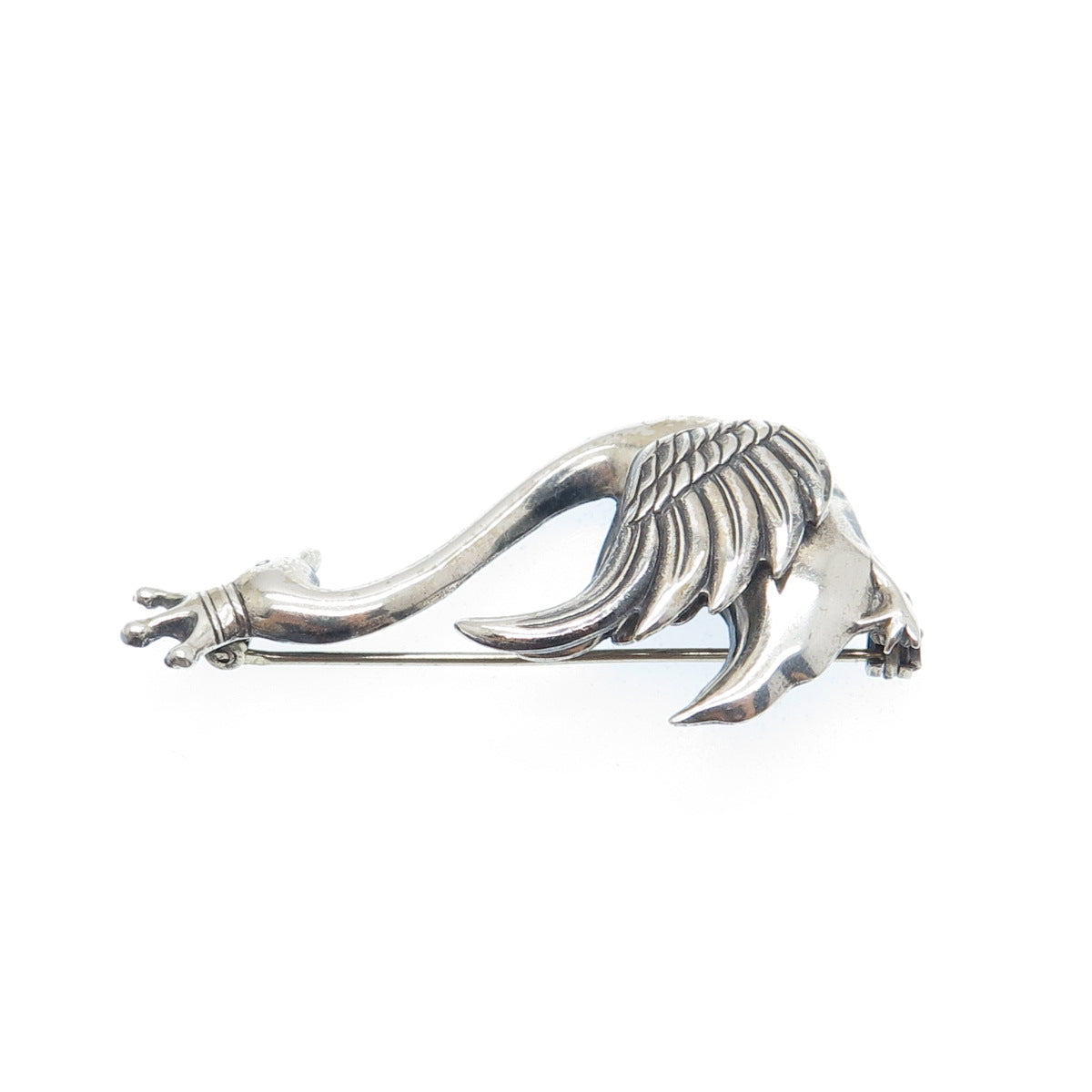 LANG 925 Sterling Silver Vintage Crown Swan Bird Oxidized Pin Brooch