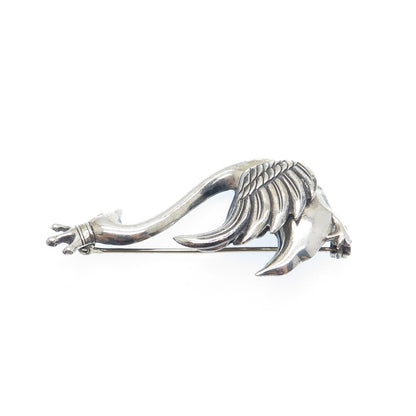 LANG 925 Sterling Silver Vintage Crown Swan Bird Oxidized Pin Brooch