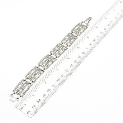 Van Dell 925 Sterling Silver Vintage Nugget Panel Link Bracelet 7"
