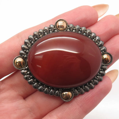 925 Sterling Silver Vintage Real Agate Gemstone Beaded Pin Brooch / Pendant