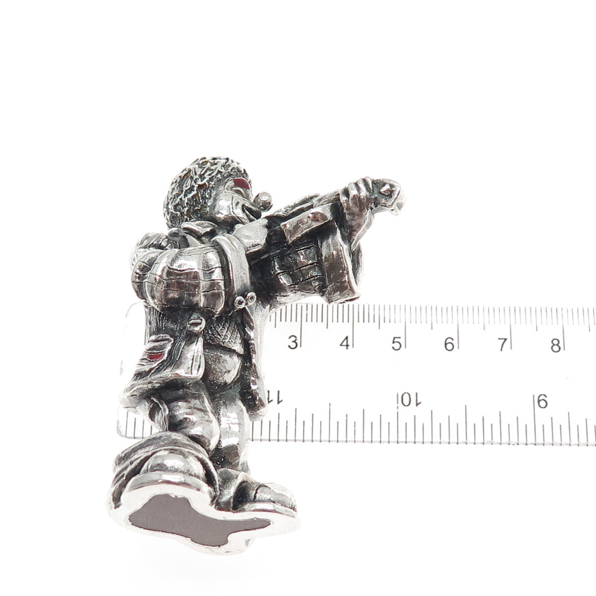 ALESSANDRO MAGRINO 925 Sterling Vintage Enamel Pagliacci Clown & Violin Figurine