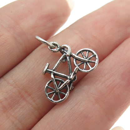 925 Sterling Silver Antique Art Deco Bicycle 3D Charm Pendant