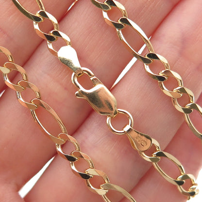 Han 925 Sterling Silver Gold Plated Italy Figaro Chain Necklace 18"