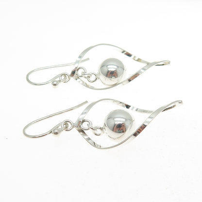 925 Sterling Silver Twisted Modernist Ball Drop Dangle Earrings