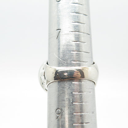 925 Sterling Silver Vintage Italy Etched Wide Ring Size 8.25