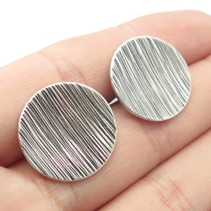 925 Sterling Silver Vintage Silversmith Striped Round Cufflinks