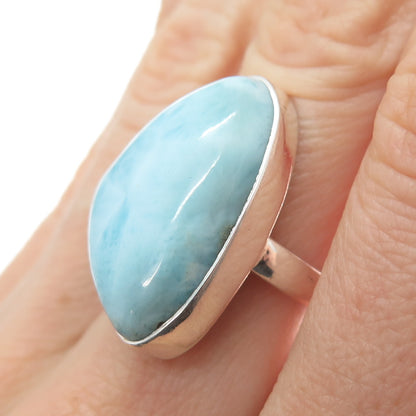925 Sterling Silver Vintage Real Cabochon Larimar Modernist Ring Size 5