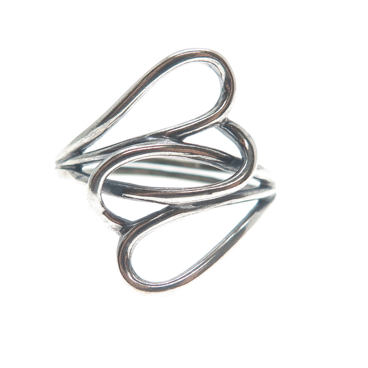 925 Sterling Silver Vintage Interlocked Heart Bypass Ring Size 11.25