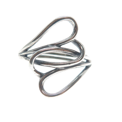 925 Sterling Silver Vintage Interlocked Heart Bypass Ring Size 11.25