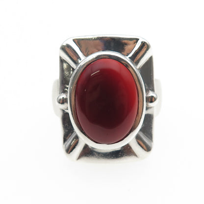 925 Sterling Silver Vintage Real Carnelian Modernist Ring Size 10