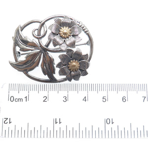 W. E. RICHARDS 925 Sterling Silver 2-Tone Antique Flower Oxidized Pin Brooch