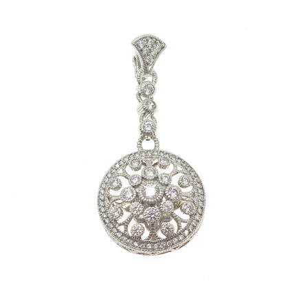 JUDITH RIPKA 925 Sterling Silver Round-Cut C Z Floral Drop Slide Pendant