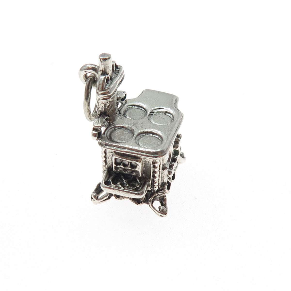 BEAU Sterling Silver Vintage Old Cast Iron Stove Oxidized Mini 3D Charm Pendant