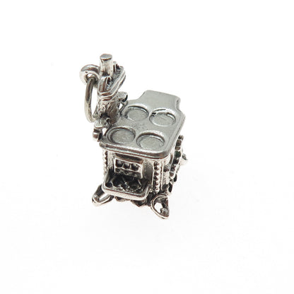 BEAU Sterling Silver Vintage Old Cast Iron Stove Oxidized Mini 3D Charm Pendant