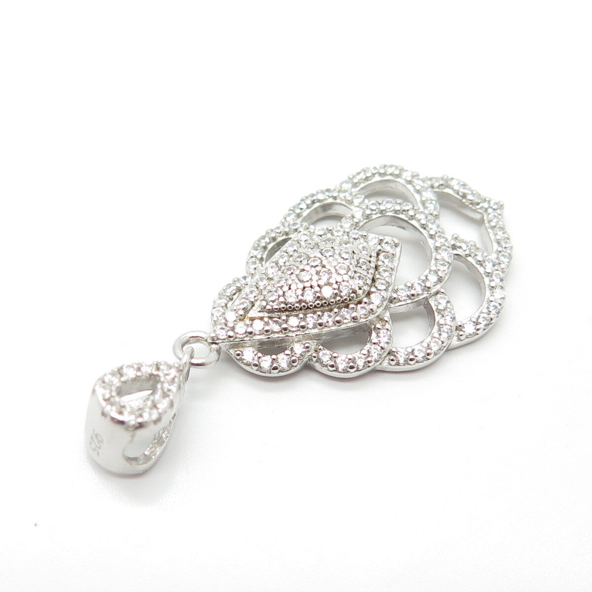 925 Sterling Silver Pave C Z Pendant