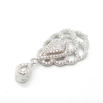 925 Sterling Silver Pave C Z Pendant