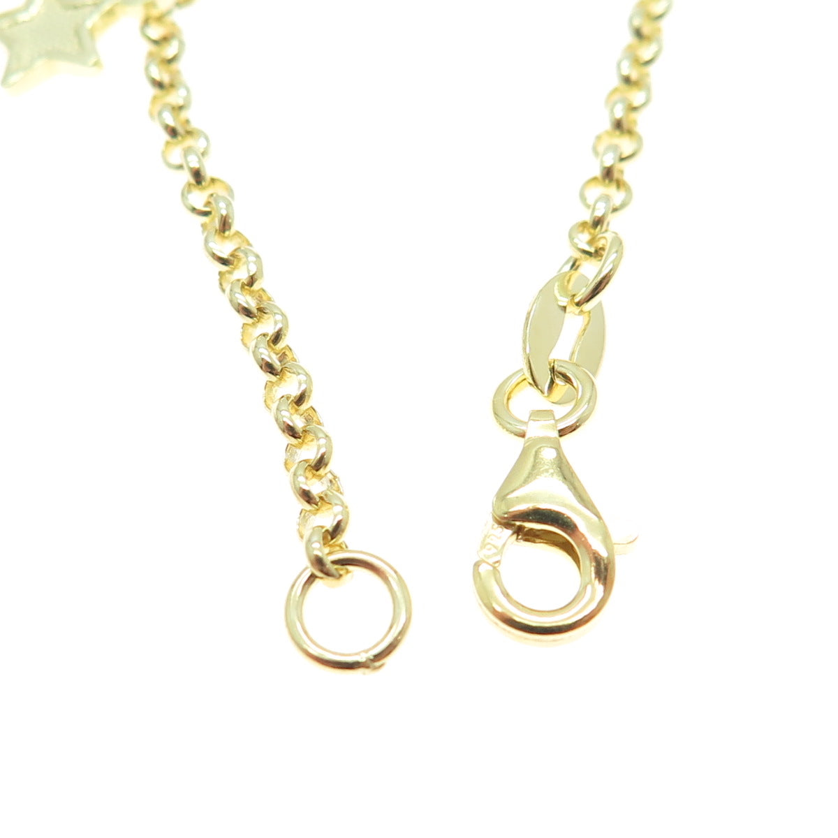 925 Sterling Silver Gold Plated Star Charm Rolo Link Bracelet 7"