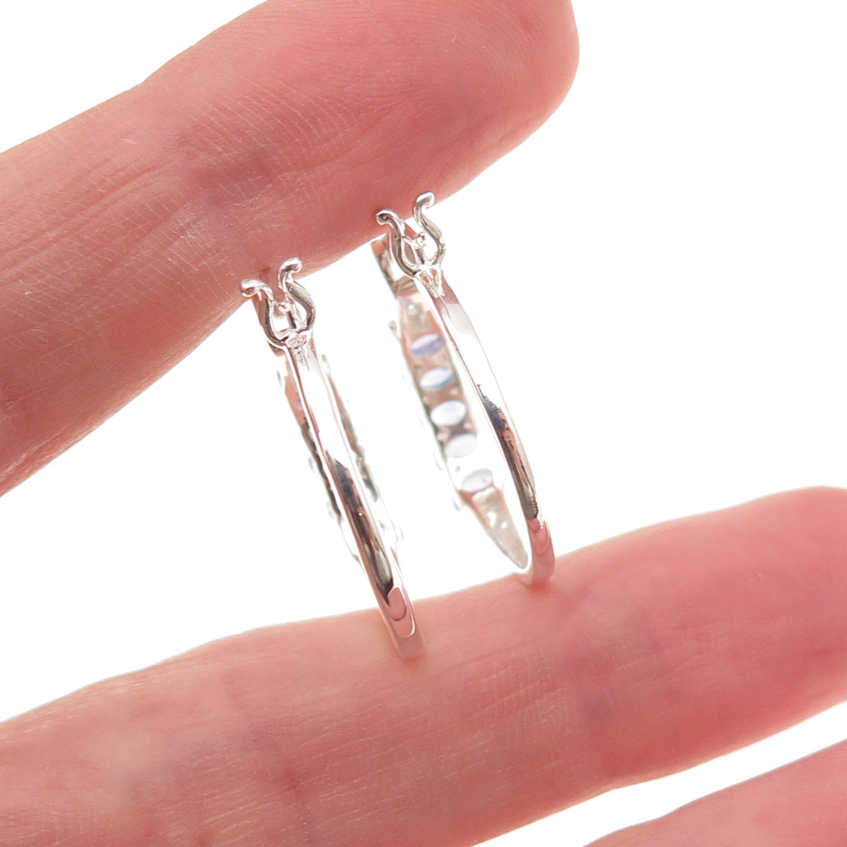 Chuck Clemency 925 Sterling Silver Real Oval-Cut Tanzanite Hoop Earrings