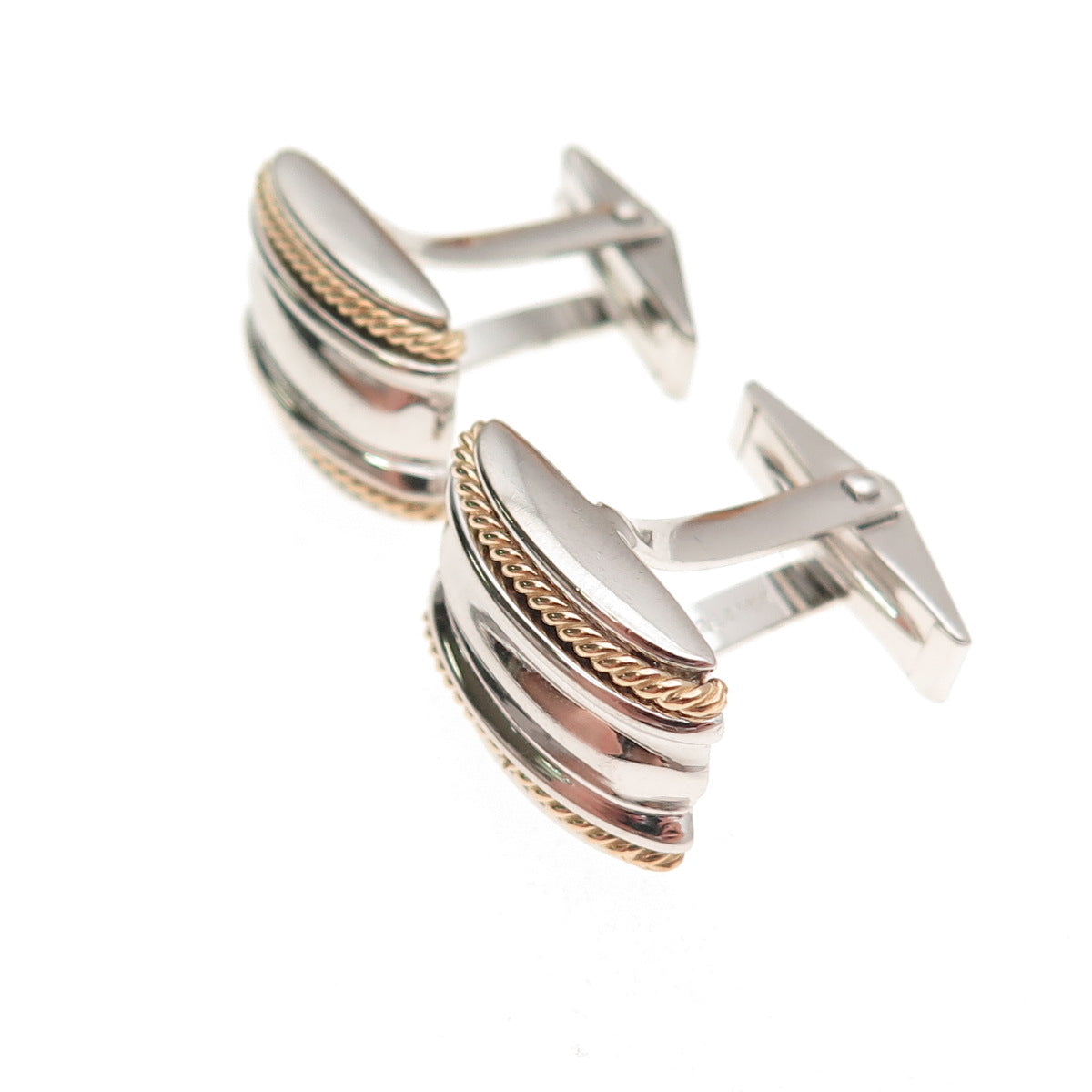 Dolan & Bullock 925 Sterling Silver 14K Gold Vintage Ribbed Cufflinks
