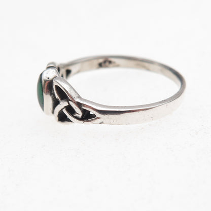 925 Sterling Silver Vintage Real Green Onyx Celtic Trinity Knot Ring Size 8.25
