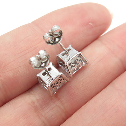 925 Sterling Silver Princess-Cut C Z Stud Earrings