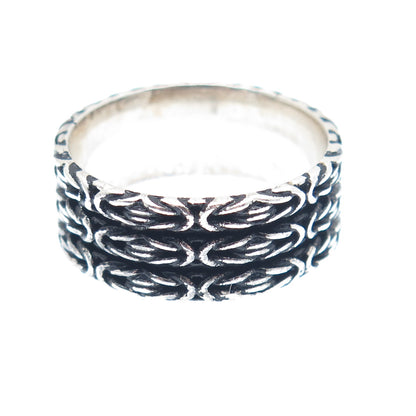925 Sterling Silver Vintage 3-Row Byzantine Oxidized Band Ring Size 10.25