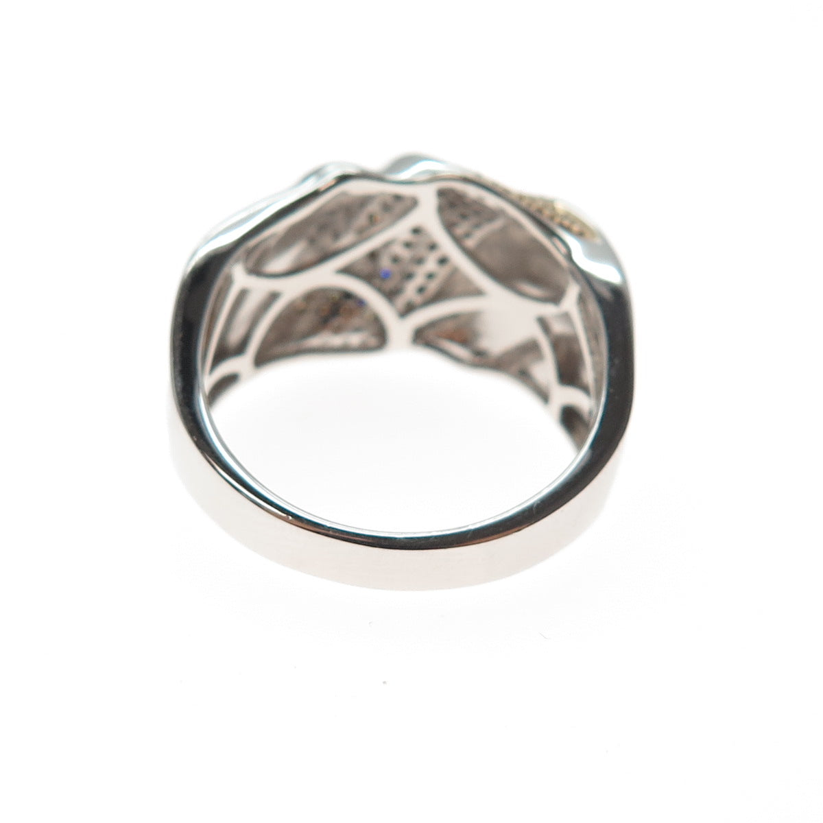 925 Sterling Silver 2-Tone Real Round-Cut Diamond Modernist Wavy Ring Size 8