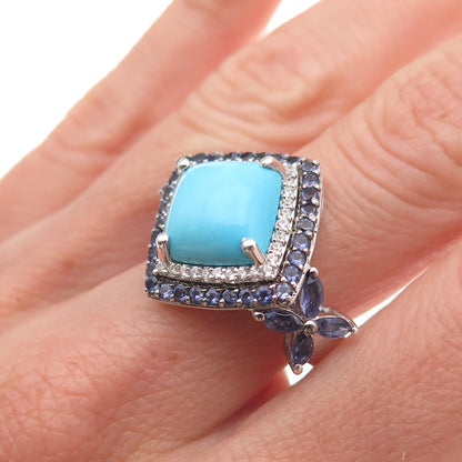Chuck Clemency 925 Sterling Silver Real Turquoise Tanzanite & Topaz Ring Size 8