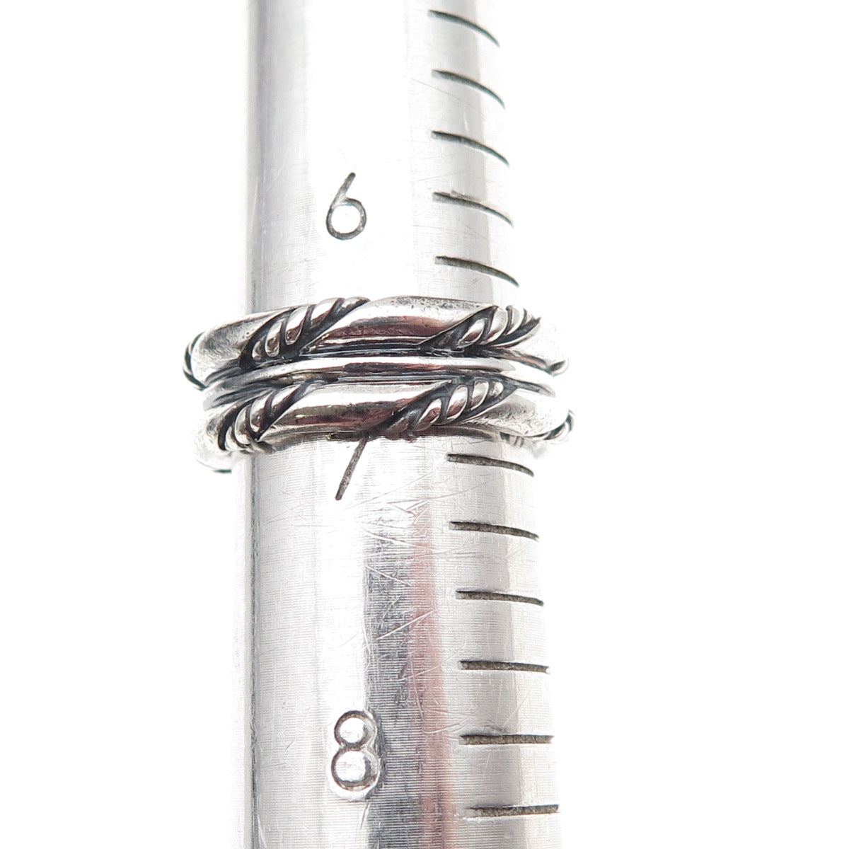 925 Sterling Silver Vintage Twisted Rope 2-Row Oxidized Band Ring Size 7