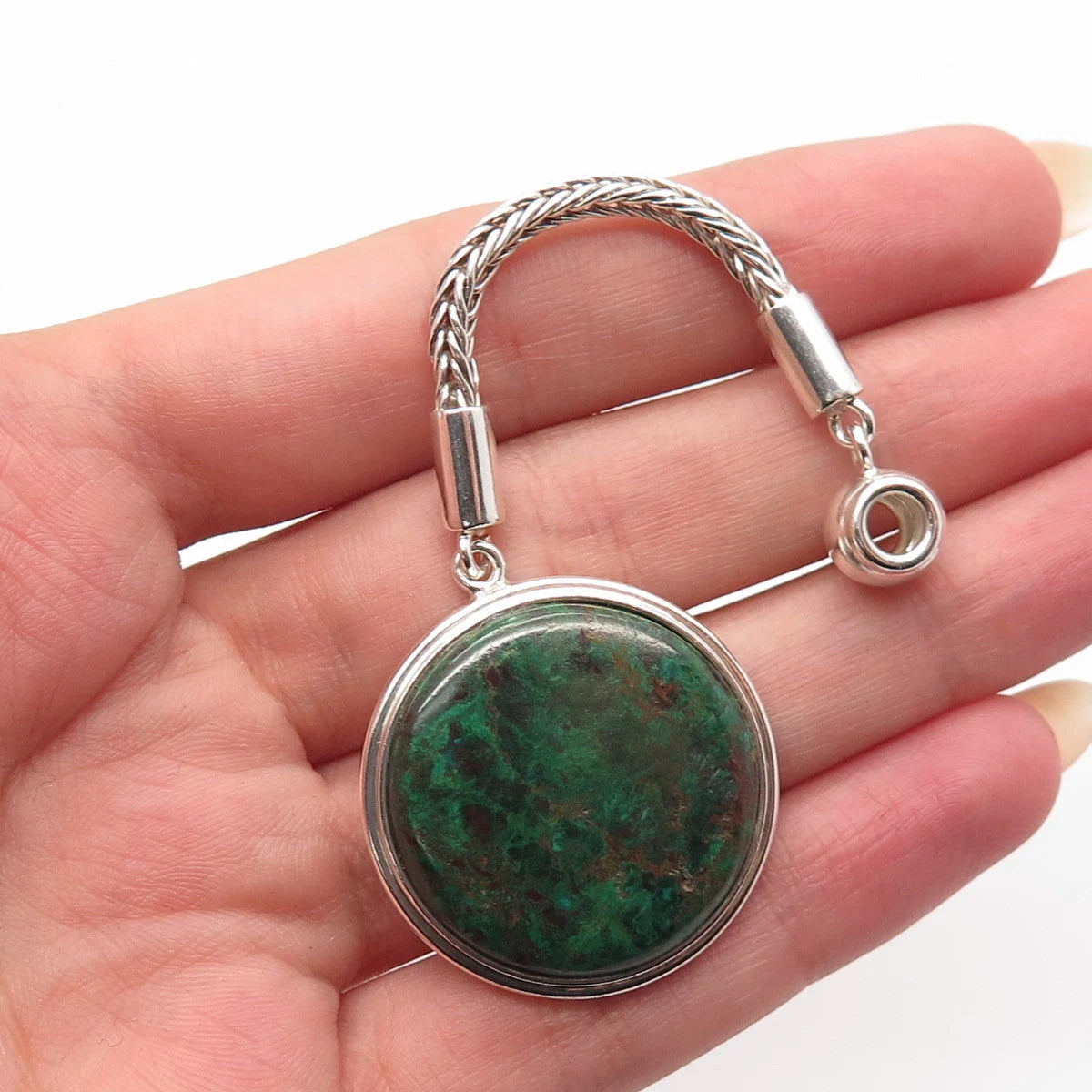 950 Silver Vintage Real Eilat Gemstone Fob Key Chain