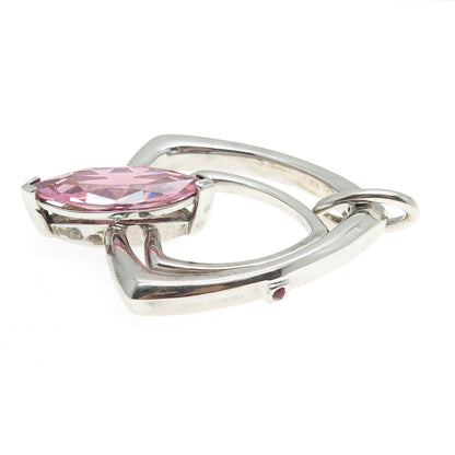 ELLE 925 Sterling Silver Marquise-Cut Pink C Z Modernist Large Pendant