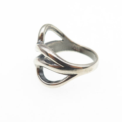 925 Sterling Silver Vintage Modernist Wavy Oxidized Ring Size 6.75