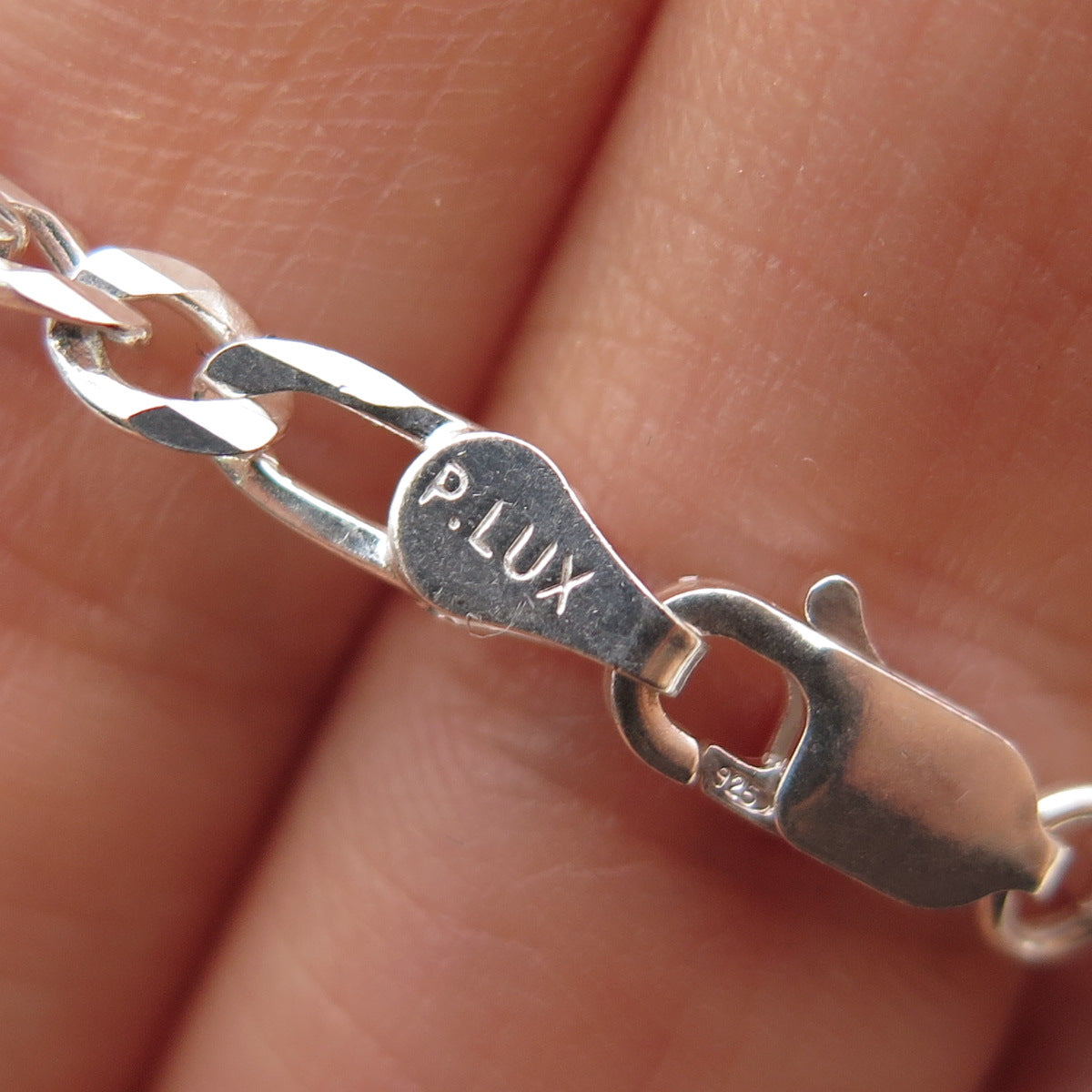 P. LUX 925 Sterling Silver Vintage Italy Figaro Chain Necklace 20"