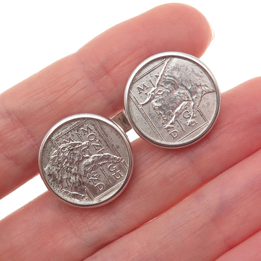 925 Sterling Silver Vintage Bear & Bull Coin Cufflinks